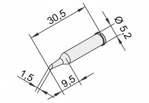 ERSADUR Soldering tip, lead-free, angled face, 1,5mm Ø 