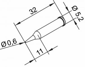 ERSADUR Soldering tip, lead-free, pencil point 0,6mm Ø, extended 