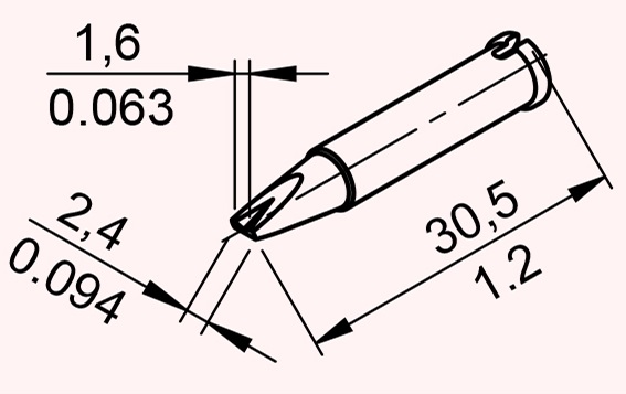 ERSADUR Soldering tip SOLDER SMART, lead-free, 2,4 mm, chisel shaped with 1,6 mm slot 