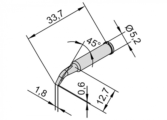 ERSADUR Soldering tip, lead-free, chisel shaped 1,8mm, bent 