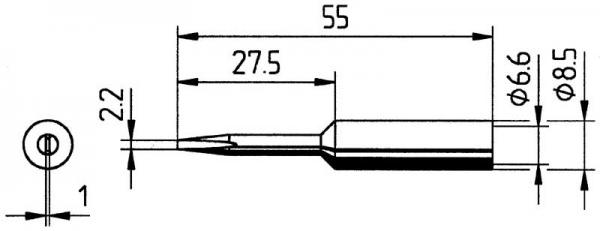 ERSADUR Long-Life soldering tip, Chisel-shaped, extended, 2.2 mm 