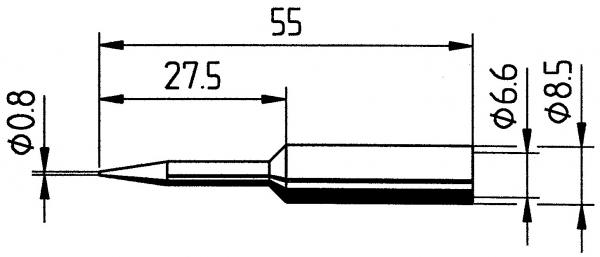 ERSADUR Long-Life lead-free soldering tip, Pencil point, extended, 0.8 mm Ø 
