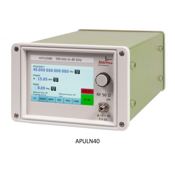 100 kHz to 26 GHz low noise µW Signal Generator with OCXO source, AM, Chirp, FM, PM, Pulse and Pulse Sequence modulations, USB and LAN 
