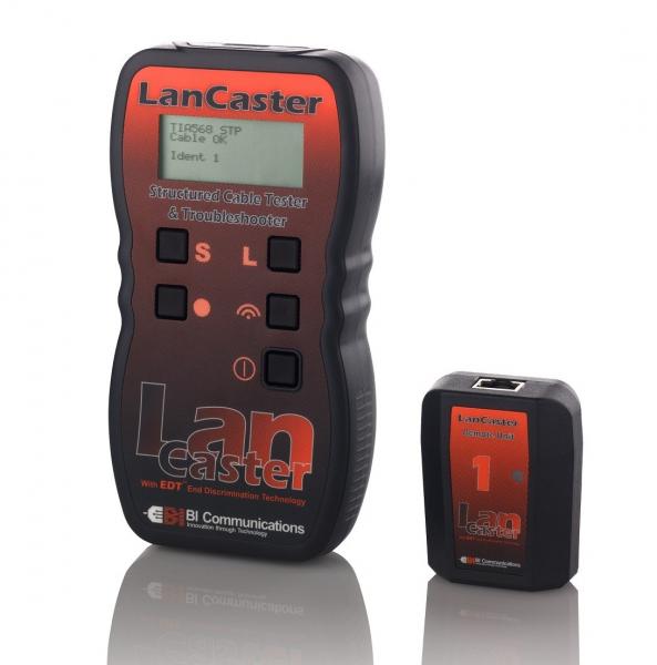 LAN kabelio testeris ir ilgio matuoklis su defektuoto galo nustatymo funkcija ir tono generatorium 