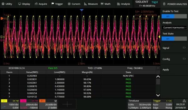 SDS5000X serijos osciloskopų modulis - galios analizavimo funkcija 