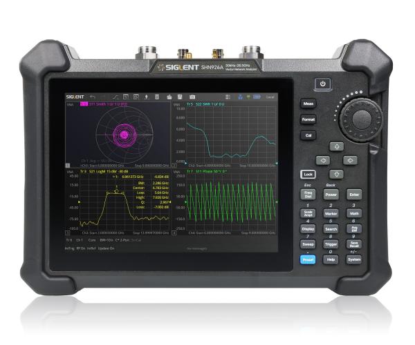 2 port, 30 kHz ~ 26,5 GHz Portable Vector Network Analyzer, 110 dB (typ.) dynamic range, -45 ~ +10 dBm output setting range, 8.4'' touch screen 