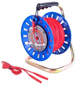 Test lead on a reel with banana plugs; 75m; red  